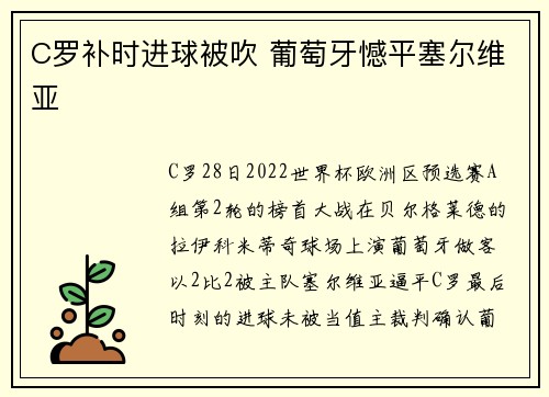 C罗补时进球被吹 葡萄牙憾平塞尔维亚
