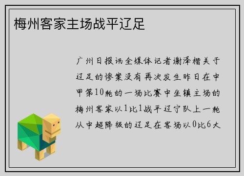 梅州客家主场战平辽足